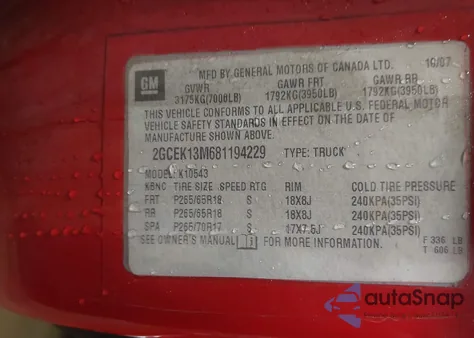 2008 Chevrolet Silverado Lt1 z USA, uszkodzony, nr VIN 2GCEK13M681194229